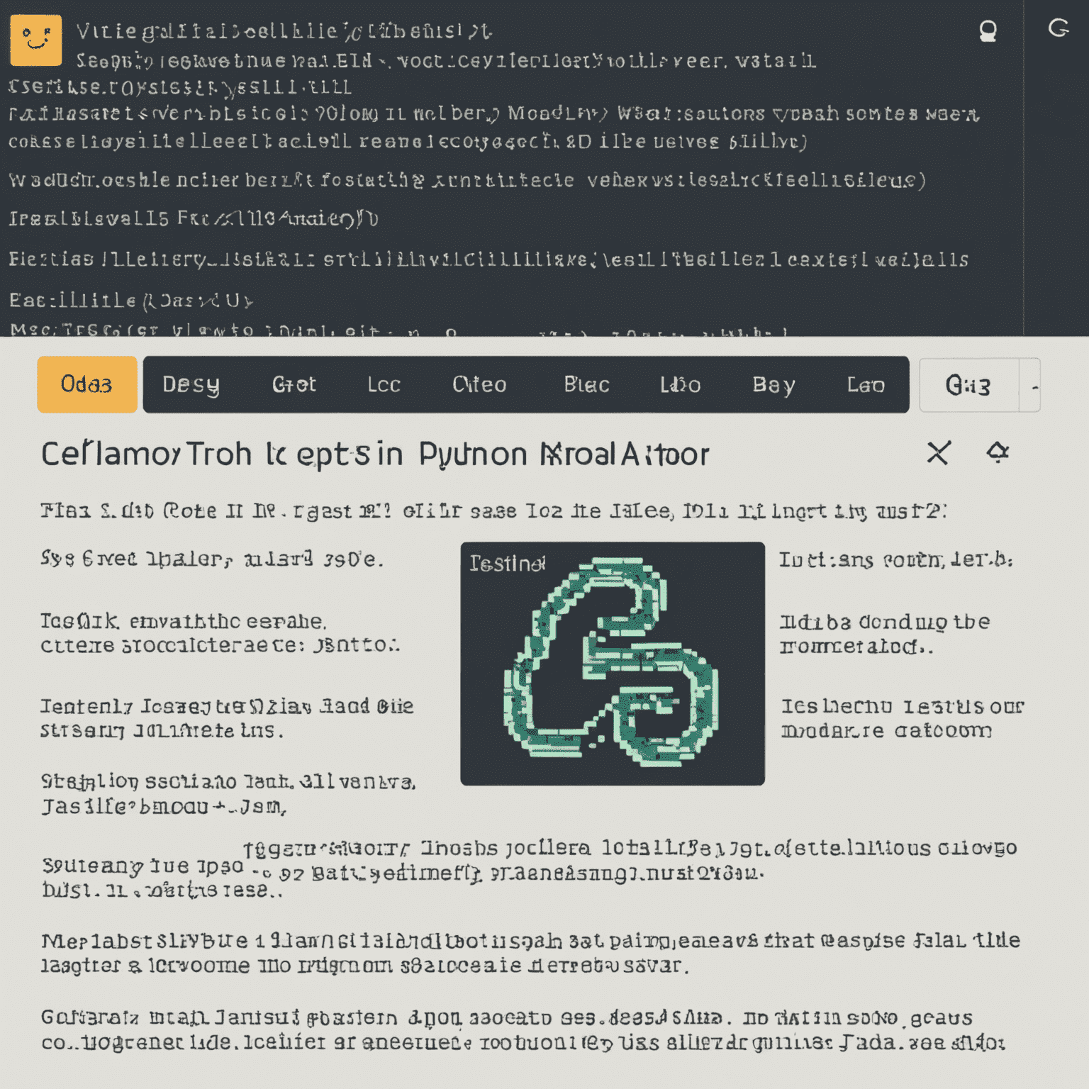 Imagen que muestra un código Python simple en un editor de texto, con iconos de principiante alrededor